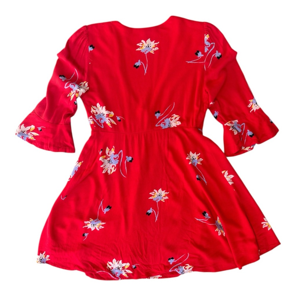Free People Time On My Side Floral Wrap Mini Dress Red Boho V Neck Small - Picture 3 of 5